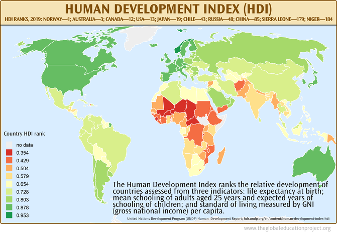 Map Of The Human Development Index The Global Education Project