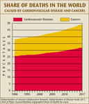 Share of Deaths in the World by Cardiovascular Diseases and Cancers